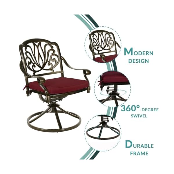   MEETWARM-5-Piece-Outdoor-Patio-Dining-Set-All-Weather-Cast-Aluminum-Patio-Conversation-Set-for-Backyard-Garden-Deck-with-4-Cushions-Swivel-Rocker-Chairs-and-354-Round-Table-Chili-Red