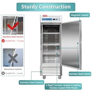   WESTLAKE-27-W-Commercial-Refrigerator-Stainless-Steel-Reach-in-Solid-Single-Door-Upright-Fan-Cooling-23-Cuft-Cooler-for-Restuarant-Bar-Shop-etc