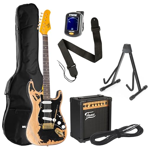 Fame ST Worn Out Black Set – Pack guitare electrique-Set - Les Beatles, Paul McCartney, John Lennon, RIngo Starr, George Harrison Fame ST Worn Out Black Set - Pack guitare electrique-Set