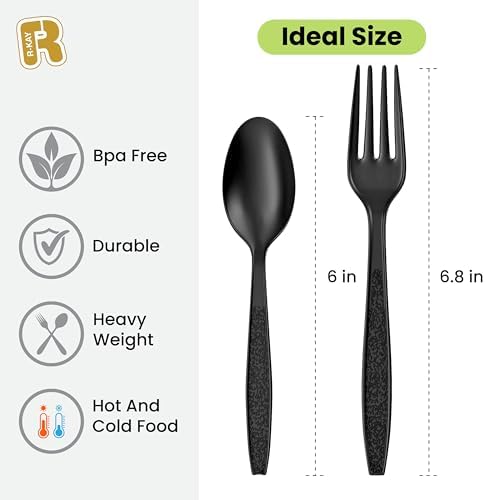 Sturdy Black Plastic Mixing Spoon Set