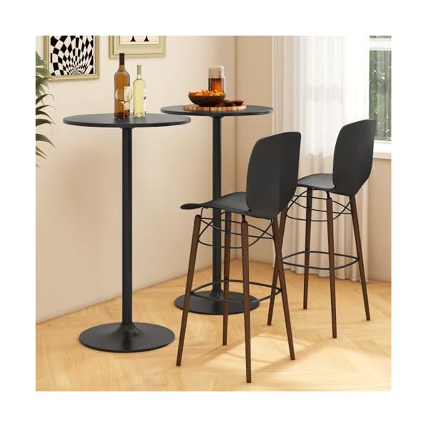 Costway round bistro table set of 4 height adjustable bar height cocktail table high top pub table snack table with heavy duty metal base for home bar dining room restaurant black  urban country home decor