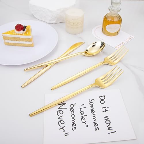 PULOTE 150PCS Golden Plastic Silverware Set - Durable Elegant Perfect for Parties