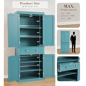 KIGOTY 72" Tall Kitchen Pantry Cabinet, Farmhouse Storage Cabinet, Kitchen Pantry Storage Cabinet with Doors,Drawer and Adjustable Shelves, Freestanding Cupboard for Living Room,Blue KIGOTY 72 Tall Kitchen Pantry Cabinet Farmhouse Storage Cabinet Kitchen Pantry Storage Cabinet with DoorsDrawer and Adjustable Shelves Freestanding Cupboard for Living RoomBlue