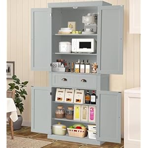   KIGOTY-72-Tall-Kitchen-Pantry-Cabinet-Farmhouse-Storage-Cabinet-Kitchen-Pantry-Storage-Cabinet-with-DoorsDrawer-and-Adjustable-Shelves-Freestanding-Cupboard-for-Living-RoomGrey
