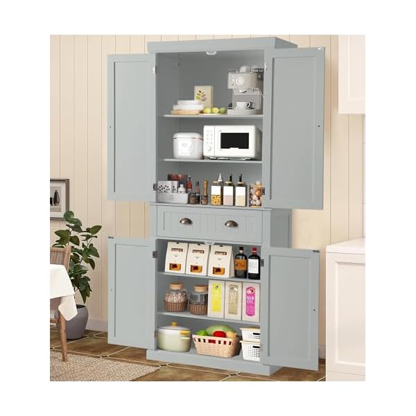   KIGOTY-72-Tall-Kitchen-Pantry-Cabinet-Farmhouse-Storage-Cabinet-Kitchen-Pantry-Storage-Cabinet-with-DoorsDrawer-and-Adjustable-Shelves-Freestanding-Cupboard-for-Living-RoomGrey