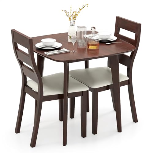 Giantex-3-Piece-Dining-Table-Set-for-2-Wooden-Square-Kitchen-Table-and-2-Chairs-with-Padded-Seat-Ladder-Back-Space-Saving-Dinette-Set-for-Small-Spaces-Living-Room-Dining-Room Giantex 3 Piece Dining Table Set for 2 Wooden Square Kitchen Table and 2 Chairs with Padded Seat Ladder Back Space Saving Dinette Set for Small Spaces Living Room Dining Room
