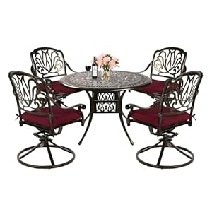  MEETWARM-5-Piece-Outdoor-Patio-Dining-Set-All-Weather-Cast-Aluminum-Patio-Conversation-Set-for-Backyard-Garden-Deck-with-4-Cushions-Swivel-Rocker-Chairs-and-354-Round-Table-Chili-Red