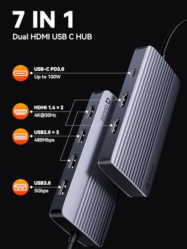 Docking Station USB C: 7in1 Dockingstation Laptop 2 Monitore mit 4K, USB C Hub mit 5Gbps USB 3.0 & 3*USB 2.0, 100W Power Delivery, Docking Station für Dell, Windows Laptops, MacBook – Bild 3
