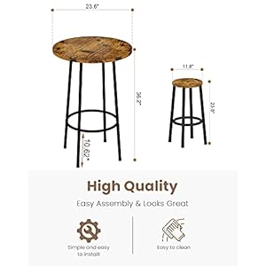 Recaceik 3 Piece Pub Dining Set Modern Round bar Table and Stools for 2 Kitchen Counter Height Wood Top Bistro Easy Assemble for Breakfast Nook Living Room Small Space Restaurant Rustic Brown 23