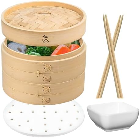 10-inch Bamboo Steamer Set for Authentic Asian Cuisine