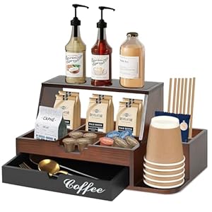   Coffee-Bar-Organizer-for-Countertop-Coffee-Station-Organizer-Coffee-Bar-Accessories-and-Organizer-with-Drawer-Wood-Coffee-Pod-Holder-Rustic-Coffee-Bar-Decor-for-K-Cup-Coffee-Tea-Condiment