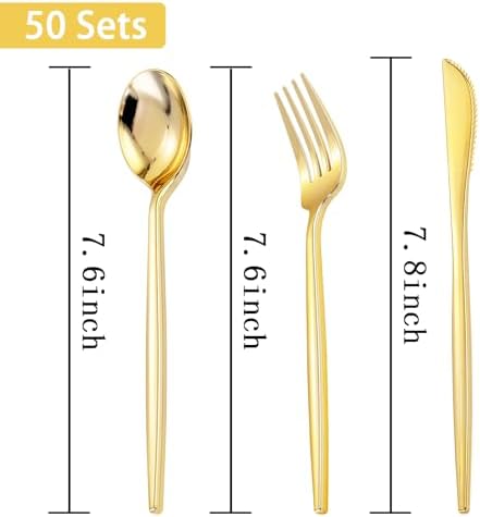 PULOTE 150PCS Golden Plastic Silverware Set - Durable Elegant Perfect for Parties