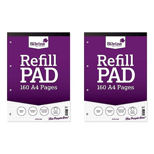 Silvine A4 Refill Pad - 2/10/20 mm Graph (160 Pages) Single,White (Pack of 2)