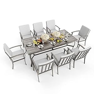 HAPPATIO Aluminum 9 Piece Patio Dining Set Aluminum Outdoor Dining Set for 8 Aluminum Dining Table and Chairs Set Patio Dining Furniture with Aluminum Table and Chairs Gray