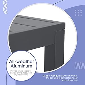Soleil Jardin Bar Table High Top Table with All Aluminum Frame Rectangular Pub Table for Indoor Outdoor Use Easy Assembly Low Maintenance Dark Grey