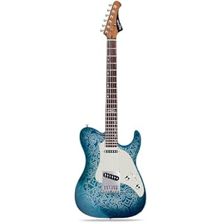 WestCreek Guitars TT-20 Guitare Électrique, Solid Body Electric Guitar, Frettes à Bouts Arrondis, Sillet En Os, Touche en Palissandre, Corps En Acajou, 22 frettes (Bleu) - Les Beatles, Paul McCartney, John Lennon, RIngo Starr, George Harrison