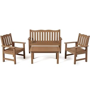 Stoog HIPS Outdoor Patio Dining Set, 4-Piece All-Weather Garden Bench, Chairs and Table Set, Patio Dining Set for Backyard, Lawn, Deck and Porch, Teak Stoog HIPS Outdoor Patio Dining Set 4 Piece All Weather Garden Bench Chairs and Table Set Patio Dining Set for Backyard Lawn Deck and Porch Teak