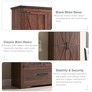 JXQTLINGMU Farmhouse Kitchen Pantry Cabinet - 72" Tall Wood Kitchen Storage Cabinets with Adjustable Shelves & 2 Barn Doors & Drawer, Versatile Storage for Dining Room, Bathroom, Rustic Brown JXQTLINGMU Farmhouse Kitchen Pantry Cabinet 72 Tall Wood Kitchen Storage Cabinets with Adjustable Shelves 2 Barn Doors Drawer Versatile Storage for Dining Room Bathroom Rustic Brown