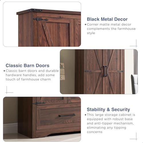 JXQTLINGMU-Farmhouse-Kitchen-Pantry-Cabinet-72-Tall-Wood-Kitchen-Storage-Cabinets-with-Adjustable-Shelves-2-Barn-Doors-Drawer-Versatile-Storage-for-Dining-Room-Bathroom-Rustic-Brown JXQTLINGMU Farmhouse Kitchen Pantry Cabinet 72 Tall Wood Kitchen Storage Cabinets with Adjustable Shelves 2 Barn Doors Drawer Versatile Storage for Dining Room Bathroom Rustic Brown