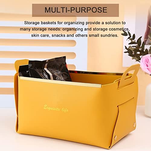 XINSHUN Foldable Faux Leather Storage Basket with Handles