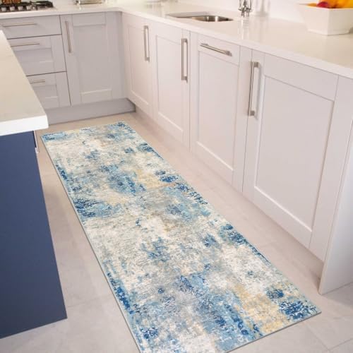 Lahome Modern Abstract Blue Bathroom Rug 2x6