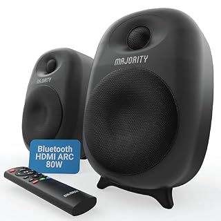 Majority D80 | Enceintes bibliothèque Actives Bluetooth HDMI Arc | Haut-parleurs 4″ amplifiés 80W | Tweeters à dôme en Soie | Studio HiFi Stéréo pour TV & PC | EQ personnalisé et télécommande - Les Beatles, Paul McCartney, John Lennon, RIngo Starr, George Harrison