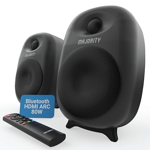 Majority D80 | Enceintes bibliothèque Actives Bluetooth HDMI Arc | Haut-parleurs 4″ amplifiés 80W | Tweeters à dôme en Soie | Studio HiFi Stéréo pour TV & PC | EQ personnalisé et télécommande - Les Beatles, Paul McCartney, John Lennon, RIngo Starr, George Harrison Majority D80 | Enceintes bibliothèque Actives Bluetooth HDMI Arc | Haut-parleurs 4" amplifiés 80W | Tweeters à dôme en Soie | Studio HiFi Stéréo pour TV & PC | EQ personnalisé et télécommande