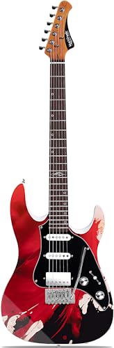 Westcreek JX-20 Guitare Électrique, micros HSS Split Coil, Sillet En Os, Frettes à Bouts Arrondis, Touche en Palissandre, Corps En Acajou (Rouge) - Les Beatles, Paul McCartney, John Lennon, RIngo Starr, George Harrison Westcreek JX-20 Guitare Électrique, micros HSS Split Coil, Sillet En Os, Frettes à Bouts Arrondis, Touche en Palissandre, Corps En Acajou (Rouge)