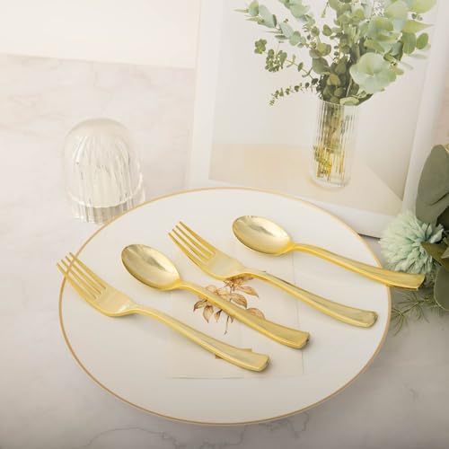 Luxurious Heavy-Duty Gold Plastic Silverware for Parties Dinners and Weddings