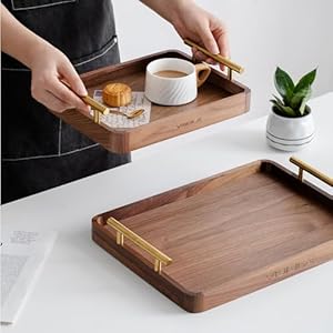   VISIBLE-Brand-Solid-Walnut-Wooden-Serving-Tray-1-Pcs-with-Brass-Gold-HandlesPerfect-for-Coffee-Desserts-Cakes-Tea-Cups-Home-Restaurant-Hotel-Farmhouse-Serving-TrayMedium