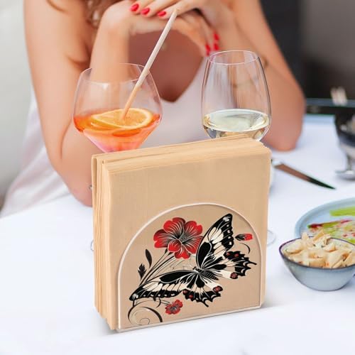 ALAZA Butterfly Napkin Holder with Floral Design 2-Pack