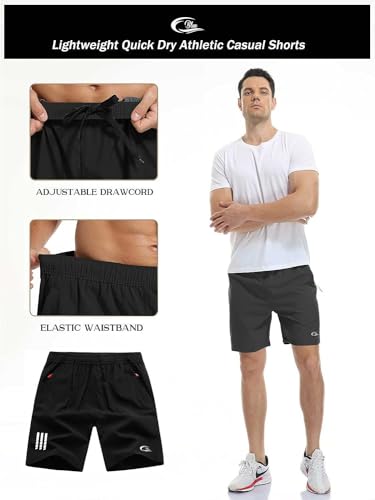 Image of CBlue Men's Outdoor Quick Dry Lightweight Sports Shorts 2 Zipper Pockets