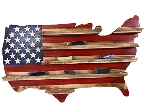 Rustic American Flag Knife Holder Display Case