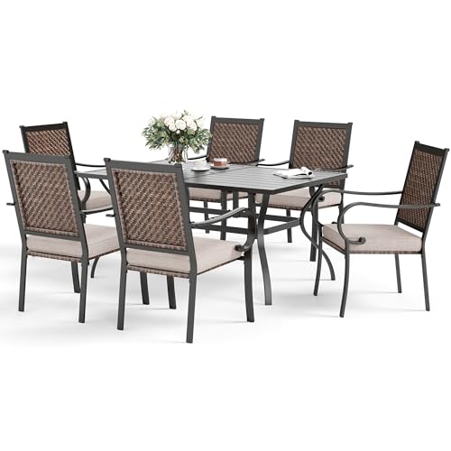 7piecepatiodiningsetsfor6patiotableandchairsetwithmetalpatiodiningtable6wickerpatiochairswith28thickcushionoutdoordiningsetsforlawngardenbackyard Urban Country Home Decor 7 piece patio dining sets for 6 patio table and chair set with metal patio dining table 6 wicker patio chairs with 28 thick cushion outdoor dining sets for lawn garden backyard urban country home decor