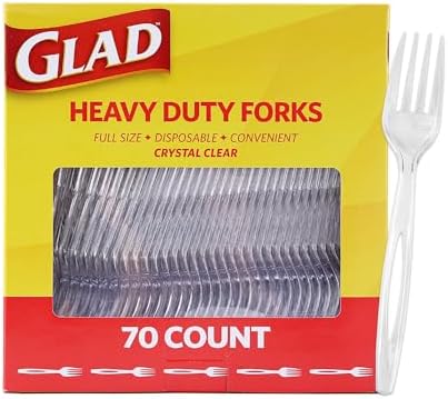 Glad Clear Plastic Forks Heavy Duty Disposable Cutlery Set Standard Size Clear Disposable Fork 70-Pack