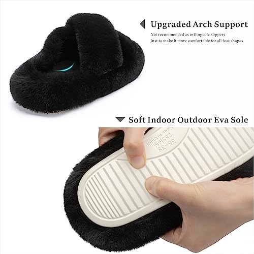 Chantomoo Women's Blue Memory Foam Faux Fur Lined Open Toe Slippers for Women - US 12 - Image 5