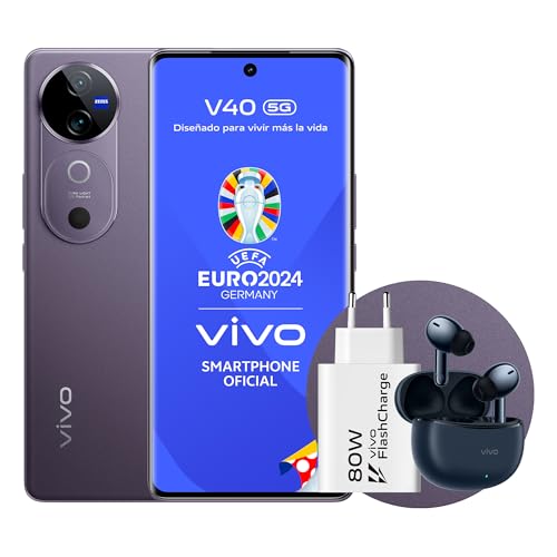 vivo V40 5G-Smartphone, 12 GB RAM + 512 GB ROM, 17,8 cm (6,78 Zoll) AMOLED-Display, 120 Hz, 50-MP-Kamera mit ZEISS-Optiken, BlueVolt XL Akku mit 5500 mAh, Flashcharge 80 W, Violett