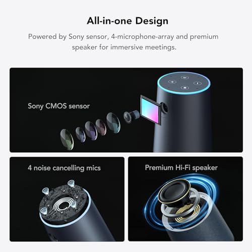 Nuroum C40 Videokonferenz-Webcam mit Mikrofon&Lautsprecher, CMOS Sensor/120° Ultraweitwinkel/Auto-Framing/5X Zoom, Videokonferenzsystem mit Fernbedienung für Zoom/Teams, PC/Laptop/Desktop – Bild 3