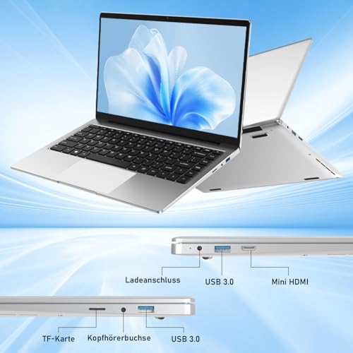 Molegar 14" Laptop Computer,8GB DDR4 RAM 512GB SSD,Studenten Laptops mit Quad-Core Celeron CPU J4125 (bis zu 2.7GHz), 1920x1080 FHD IPS Bildschirm,WiFi,Webcam, USB3.0x2, Mini HDMI,Grau – Bild 5