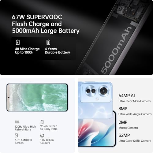 OPPO Reno11 F 5G 8+256GB, Smartphone Android Ohne Vertrag, Handy, 120Hz 6,7" OLED, Dimensity 7050 5G, 64MP AI Dreifach Kamera, SUPERVOOC 67W, 5000mAh Akku, Schnellladefunktion, Simlockfrei, NFC, Blau – Bild 4