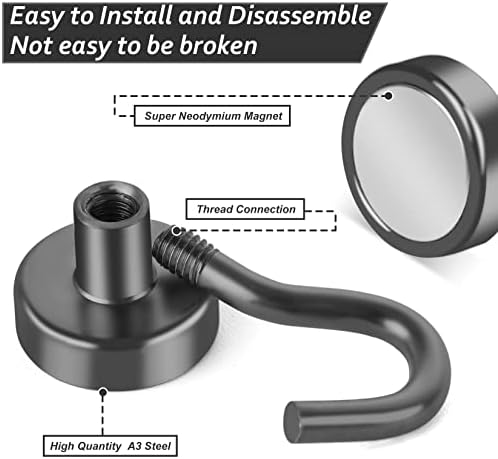 VNDUEEY 10 Pack Black Magnetic Hooks