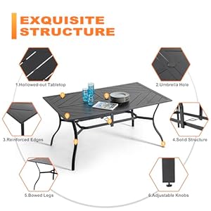   NUU-GARDEN-7-Piece-Outdoor-Dining-Set-6-All-Weather-Padded-Textilene-Patio-Chairs-and-61-Rectangular-Dining-Table-with-177-Umbrella-Hole-for-Garden-Patio-Light-Grey-and-Black