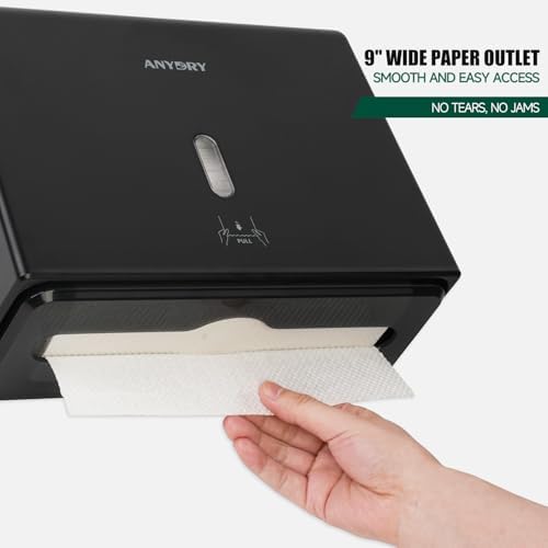AnyDry Tri-Fold Towel Dispenser - Wall-Mounted 200 Sheets 10x31 Maximum Capacity Black