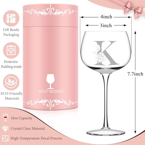 Personalized Gifts for Women, Monogrammed A-Z Wine Glass Customized Gift, Unique Christmas Birthday Gifts for Women Her Mom Friend Sister Wife Daughter Nurse (K) - Image 3