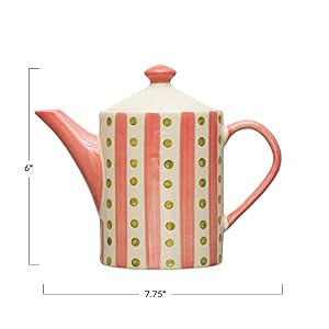 Creative Co-Op Stoneware Painted Design and Strainer, Multicolor Teapot, Multi Creative Co Op Stoneware Painted Design and Strainer Multicolor Teapot Multi