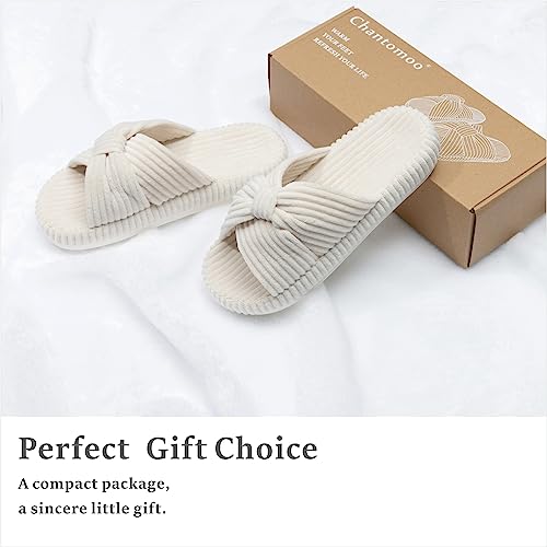 Chantomoo Slippers for Women Memory Foam House Bedroom Corduroy Bow Crossbands Slide Slipper Shoes Comfy Trendy Gift Slippers - Image 5
