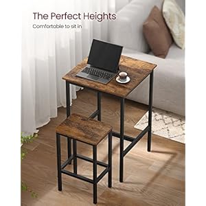 VASAGLE Bar Table and Chairs Set Square Bar Table with 2 Bar Stools Dining Pub Bar Table Set for 2 Space Saving for Kitchen Breakfast Living Room Party Room Rustic Brown and Ink Black