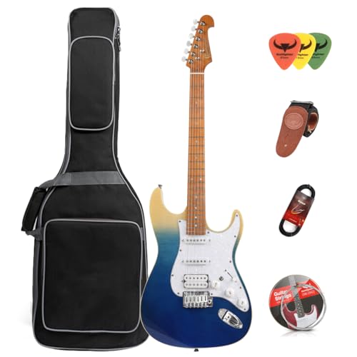 Guitare électrique débutant adulte pratique guitare électrique avancée jeu de performance professionnelle grade D210 (blanc-bleu) - Les Beatles, Paul McCartney, John Lennon, RIngo Starr, George Harrison Guitare électrique débutant adulte pratique guitare électrique avancée jeu de performance professionnelle grade D210 (blanc-bleu)