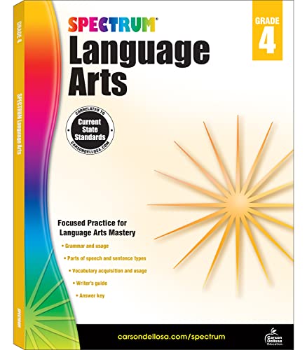 Spectrum Language Arts Grade 4, Ages 9 to 10, 4th Grade Language Arts Workbook, Vocabulary, Sentence Types, Parts of Speech, Writing Practice, and Grammar Workbook - 200 Pages (Volume 14)