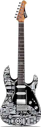 Westcreek JX-20 Guitare Électrique, micros HSS Split Coil, Sillet En Os, Frettes à Bouts Arrondis, Touche en Palissandre, Corps En Acajou (Noir) - Les Beatles, Paul McCartney, John Lennon, RIngo Starr, George Harrison Westcreek JX-20 Guitare Électrique, micros HSS Split Coil, Sillet En Os, Frettes à Bouts Arrondis, Touche en Palissandre, Corps En Acajou (Noir)